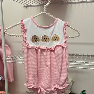 Pink Striped Kids One Piece with Puppy Design